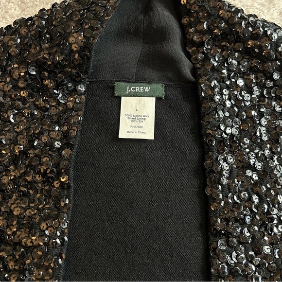 J. Crew Women's Sequined Merino Wool Size Large Black Holiday Sweater - Picture 2 of 10